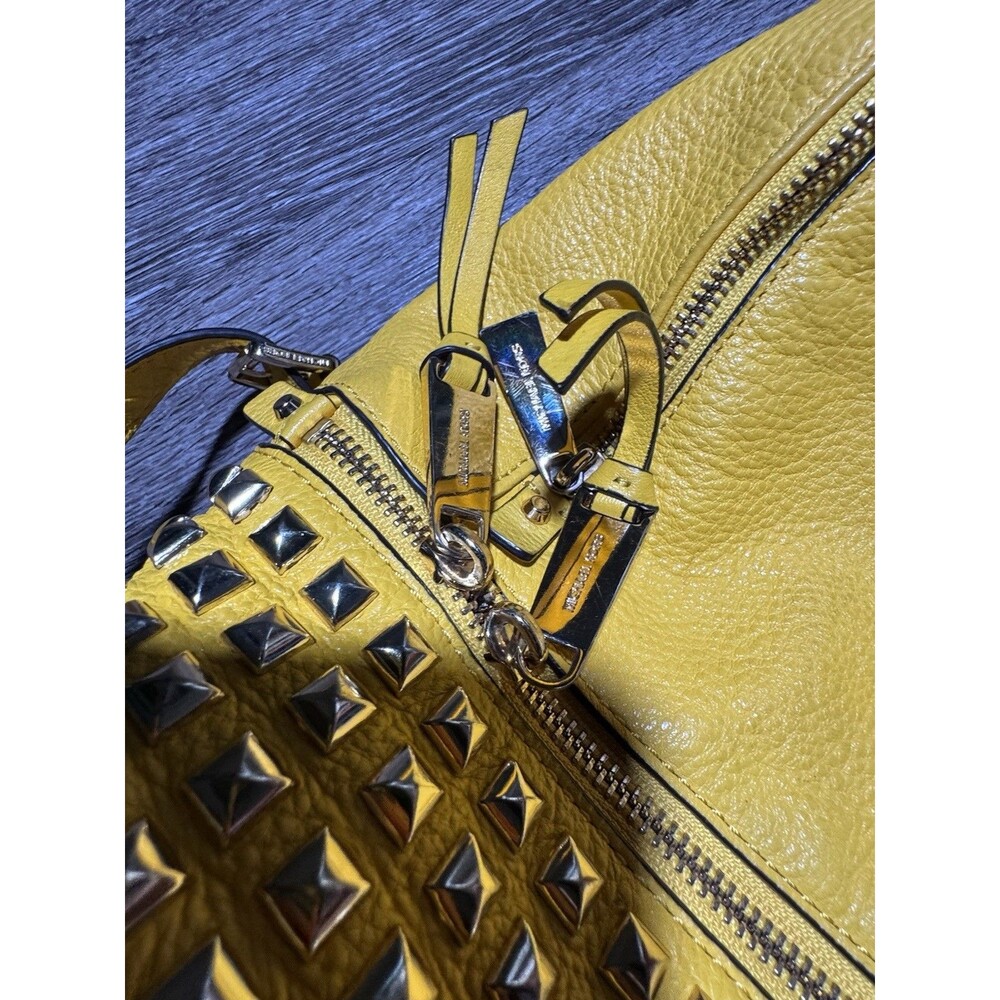 Michael Kors Yellow Gold Studded Leather Rhea Medium  Backpack - Picture 6 of 8